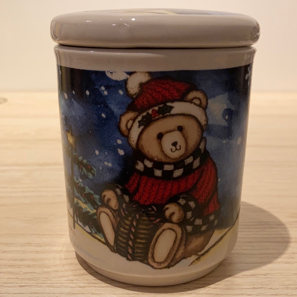 Merry brite ceramic stoneware container little bear